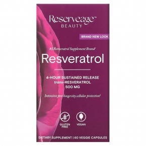 Reserveage Beauty, Ресвератрол, 500 мг, 60 растительных капсул - описание