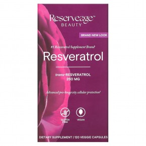 Reserveage Beauty, ресвератрол, транс-ресвератрол, 250 мг, 120 растительных капсул - описание