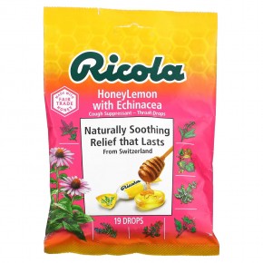 Ricola, леденцы для горла, мед и лимон с эхинацеей, 19 шт. - описание