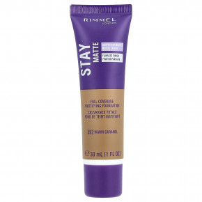 Rimmel London, Stay Matte, Full Coverage Mattifying Foundation, 502 Warm Caramel, 1 fl oz (30 ml) - описание