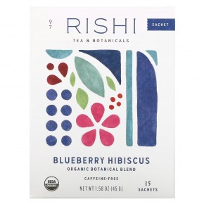 Rishi Tea, органический чай с растительной смесью, гибискус и черника, без кофеина, 15 пакетиков, 48 г (1,69 унции) - описание