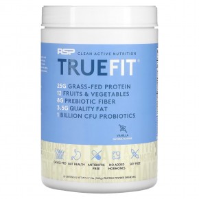 RSP Nutrition, TrueFit, сывороточный протеиновый коктейль из экологически чистых ингредиентов, ваниль, 940 г (2 фунта) - описание