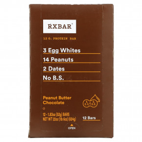 RXBAR, Protein Bar, шоколад с арахисовой пастой, 12 батончиков, 52 г (1,83 унции) в Москве - eco-herb.ru | фото