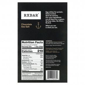 RXBAR, Protein Bar, шоколадная морская соль, 12 батончиков, 52 г (1,83 унции) в Москве - eco-herb.ru | фото