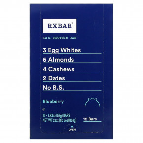 RXBAR, Протеиновый батончик, голубика, 12 батончиков, 52 г (1,8 унции) - описание