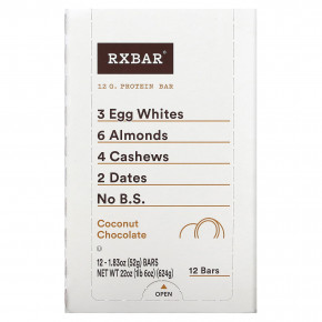 RXBAR, Протеиновый батончик, кокосовый шоколад, 12 батончиков, 52 г (1,83 унции) - описание | фото