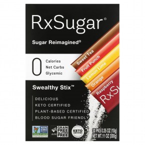 RxSugar, Swealthy Stix, ароматизированный аллюлозный сахар, сладкий чай, фруктовый пунш, лимон и лайм, апельсин, малина, 30 пакетиков по 10 г (0,35 унции) в Москве - eco-herb.ru | фото