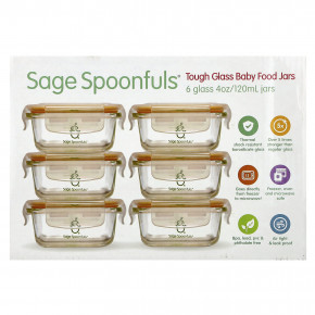Sage Spoonfuls, Жесткие стеклянные баночки для детского питания, 6 упаковок по 120 мл (4 унции) (Товар снят с продажи) в Москве - eco-herb.ru | фото
