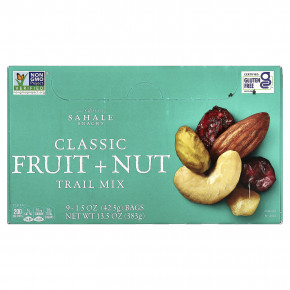 Sahale Snacks, смесь орехов и сухофруктов, классические фрукты и орехи, 9 пакетиков по 42,5 г (1,5 унции) - описание | фото