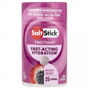 SaltStick, FastChews®, жевательные электролиты, ягодное ассорти, 50 жевательных таблеток - описание