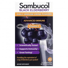 Sambucol, Black Elderberry, Daily Immune Drink Powder, Natural Berry, 30 Packets, 0.1 oz (3 g) Each в Москве - eco-herb.ru | фото