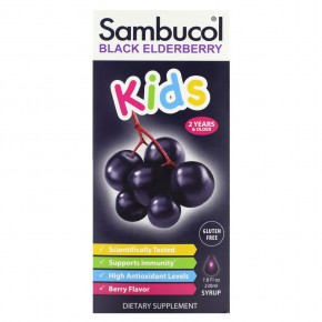 Sambucol, Kids, черная бузина, улучшенная формула сиропа для укрепления иммунитета, для детей от 2 лет, 8360 мг, 230 мл (7,8 жидк. унции) - описание