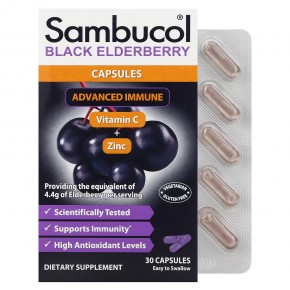 Sambucol, капсулы черной бузины с комплексом Advanced Immune, витамином C и цинком, 30 капсул в Москве - eco-herb.ru | фото