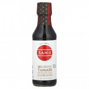 San-J, Сваренный соевый соус Tamari, на 28% меньше натрия, 296 мл (10 жидк. Унций) - описание | фото