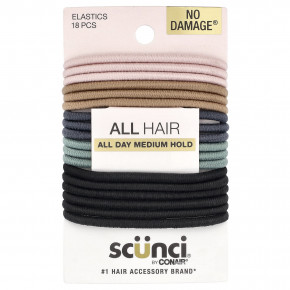 Scunci, No Damage® Eрезинки, для всех волос, средняя фиксация в течение всего дня, 18 шт. - описание | фото