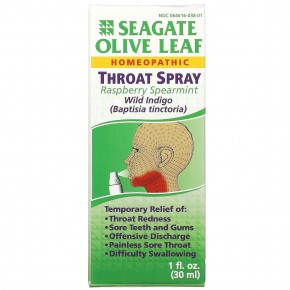 Seagate, спрей для горла из листьев оливы, с мятой и малиной, 30 мл (1 жидк. унция) - описание