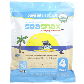 SeaSnax, Organic Roasted Seaweed Wrapz ™, оливковое масло и морская соль, 20 больших листов, 60 г (2,16 унции) в Москве - eco-herb.ru | фото