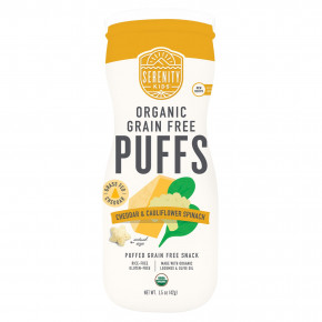 Serenity Kids, органические колечки без злаков, чеддер и цветная капуста, шпинат, 42 г (1,5 унции) - описание