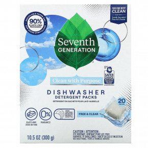 Seventh Generation, Dishwasher Detergent Packs, Free & Clear, Fragrance Free  , 20 Packs, 10.5 oz (300 g) - описание | фото