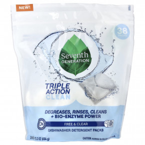 Seventh Generation, моющие средства для посудомоечных машин, Free & Clear, 36 упаковок, 604 г (21,3 унции) - описание | фото