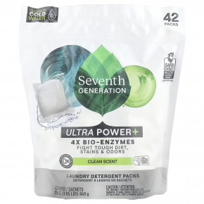 Seventh Generation, Пакеты с моющим средством для стирки, Ultra Power +, чистый аромат, 42 упаковки, 840 г (29,6 унции) - описание | фото