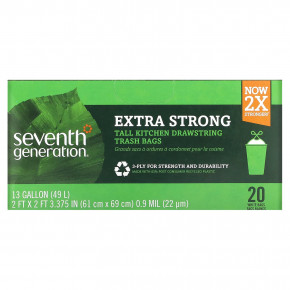 Seventh Generation, Высокие кухонные мешки для мусора на кулиске, особо прочные, белые, 20 пакетов по 49 л (13 галлонов) (Товар снят с продажи) в Москве - eco-herb.ru | фото