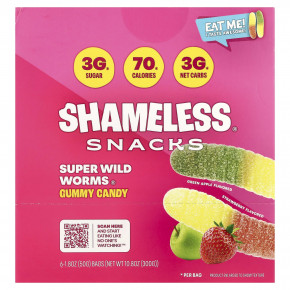 Shameless Snacks, Жевательные конфеты Super Wild Worms®, зеленое яблоко и клубника, 6 пакетиков по 50 г (1,8 унции) в Москве - eco-herb.ru | фото