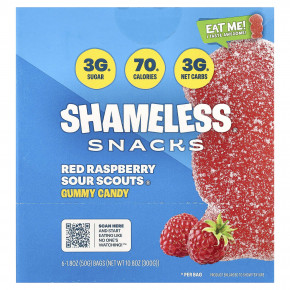 Shameless Snacks, Gummy Candy, Red Raspberry Sour Scouts®, 6 пакетиков по 50 г (1,8 унции) в Москве - eco-herb.ru | фото