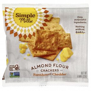 Simple Mills, Крекеры из миндальной муки, фермерский чеддер, 8 пакетиков по 23 г (0,8 унции) в Москве - eco-herb.ru | фото