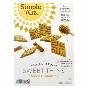 Simple Mills, Мука из семян и орехов, Sweet Thins®, мед и корица, 120 г (4,25 унции) - описание