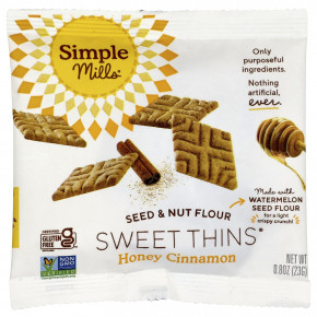 Simple Mills, Мука из семян и орехов, Sweet Thins®, мед и корица, 8 пакетиков по 23 г (0,8 унции) в Москве - eco-herb.ru | фото