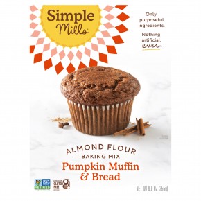 Simple Mills, смесь для выпечки из миндальной муки, тыквенные кексы и хлеб, 255 г (9,0 унции) - описание