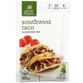 Simply Organic, Смесь приправ для тако Southwest, 12 пакетиков по 32 г (1,13 унции) в Москве - eco-herb.ru | фото