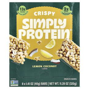 Simply Protein, хрустящие батончики-снеки, лимон и кокос, 8 батончиков по 40 г (1,41 унции) - описание