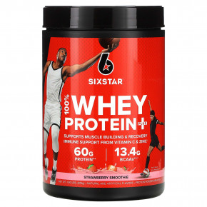 SIXSTAR, 100% Whey Protein Plus, клубничный смузи, 816 г (1,8 фунта) - описание