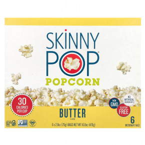 SkinnyPop, Popcorn, Butter, 6 Bags, 2.8 oz (79 g) Each в Москве - eco-herb.ru | фото