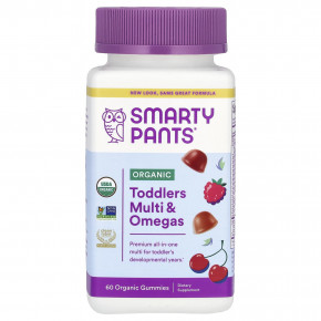 SmartyPants, Organic Toddlers Multi & Omegas Gummies, вишня и ягодное ассорти, 60 органических жевательных таблеток в Москве - eco-herb.ru | фото