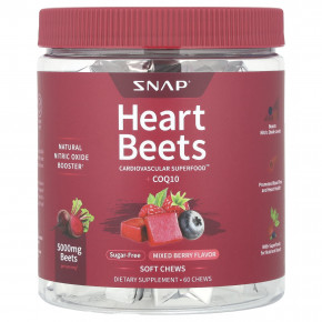 Snap Supplements, Heart Beets + CoQ10, ягодное ассорти, 60 жевательных таблеток - описание | фото