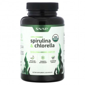 Snap Supplements, Organic Spirulina & Chlorella, 120 Capsules в Москве - eco-herb.ru | фото
