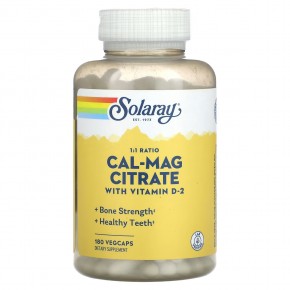 Solaray, 1:1 Ratio, Cal-Mag Citrate with Vitamin D-2, 180 Vegcaps в Москве - eco-herb.ru | фото