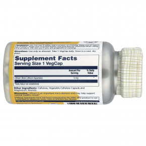 Solaray, аспартат лития, 5 мг, 100 капсул VegCap в Москве - eco-herb.ru | изображение Solaray, аспартат лития, 5 мг, 100 капсул VegCap в Москве - eco-herb.ru | фото