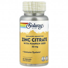 Solaray, Цитрат цинка с тыквенными семечками, 60 вегетарианских капсул - описание | фото