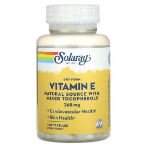 Solaray, Витамин E в сухой форме, 268 мг, 100 капсул - описание