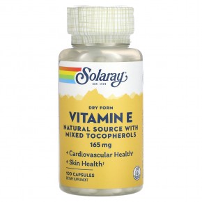 Solaray, Витамин E в сухой форме, натуральный источник со смешанными токоферолами, 165 мг, 100 капсул в Москве - eco-herb.ru | фото