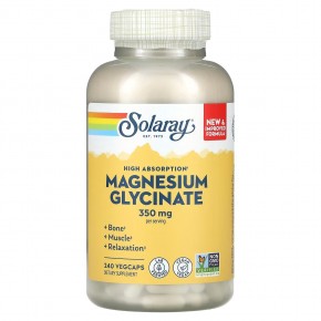 Solaray, Глицинат магния для лучшего усвоения, 350 мг, 240 вегетарианских капсул - описание