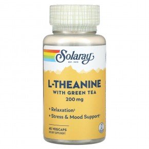 Solaray, L-теанин с зеленым чаем, 200 мг, 45 вегетарианских капсул - описание