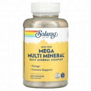 Solaray, Mega Multi Mineral, без железа, 200 капсул - описание