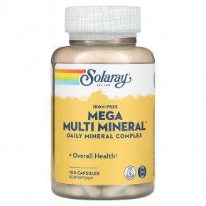 Solaray, Mega Multi Mineral, Без железа в составе, 100 капсул - описание