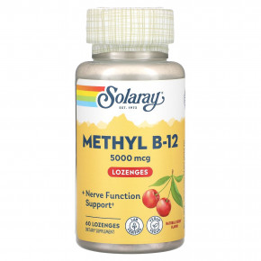 Solaray, Mega Potency Methyl B-12, натуральный вишневый вкус, 5000 мкг, 60 лепешек - описание | фото