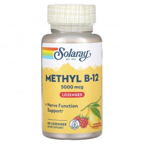 Solaray, Метил B-12, малина-лимон, 5000 мкг, 60 леденцов - описание